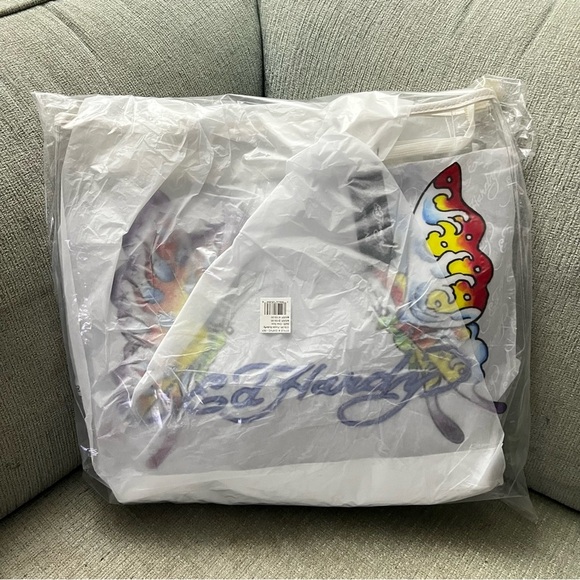 NWT Ed Hardy Butterfly Graphic Clear PVC Tote Bag Y2K 90s Edgy Streetwear - Picture 3 of 10